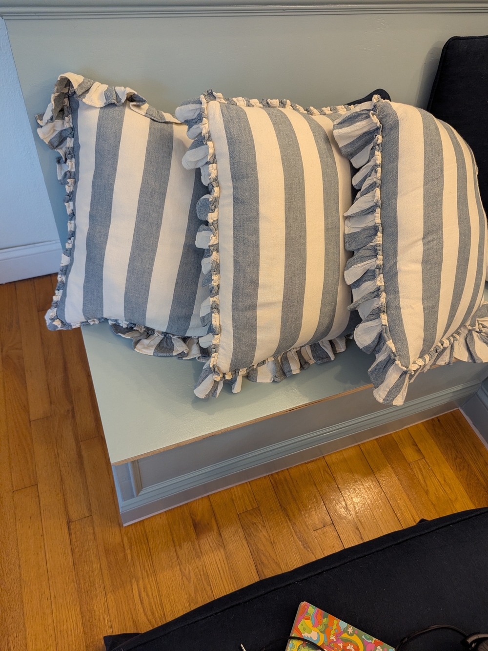 Studio Mcgee/Threshold Blue and White Striped Ruffle Pillow Set Of 3